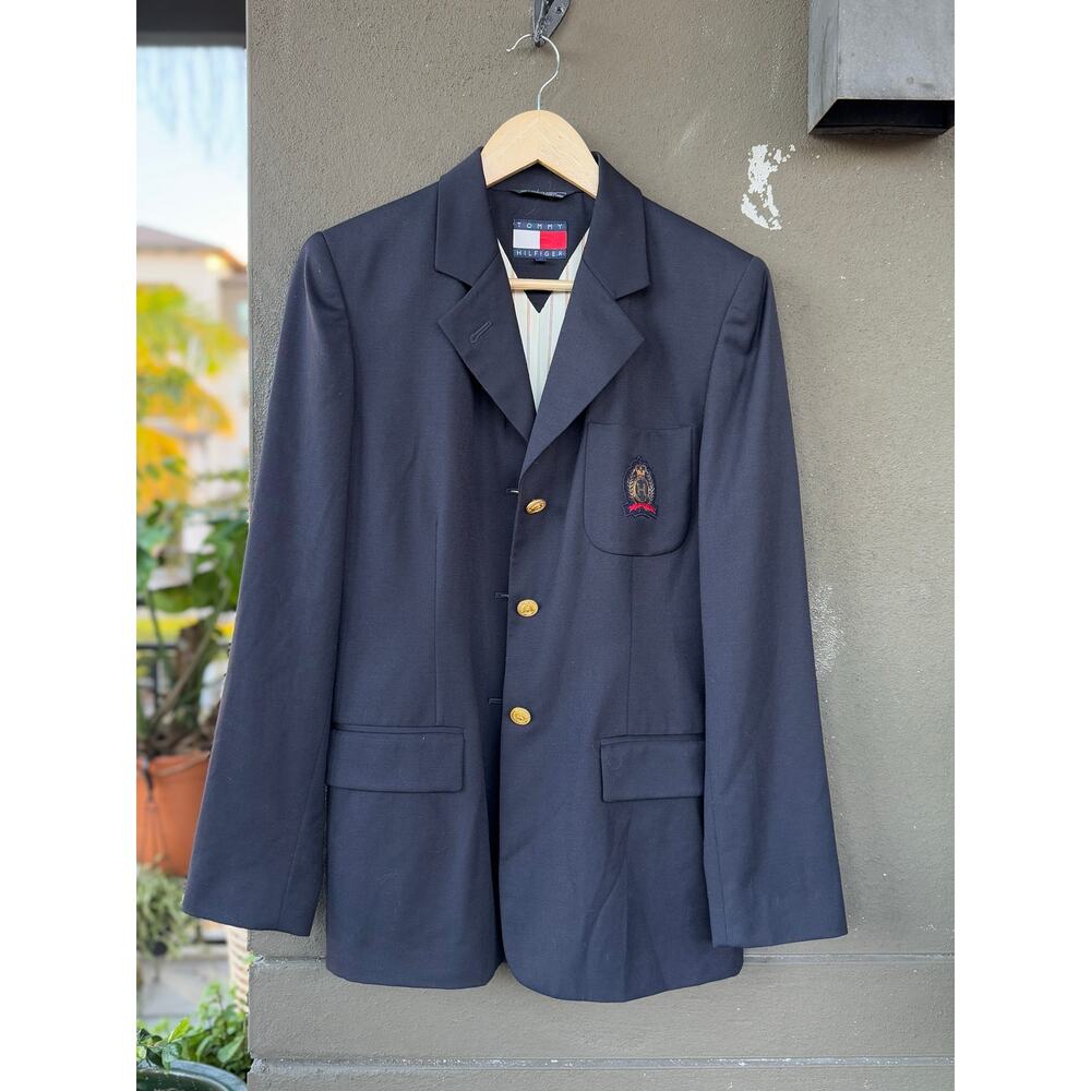 Vintage Tommy Hilfiger Women’s 6 Navy Blue 100% Wool Blazer Jacket Crest Logo